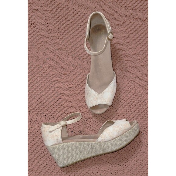 Toms Raffia Wedge Platform Boujee Sandal Beige Jacquard Rose Gold stich 7.5 - Picture 9 of 16